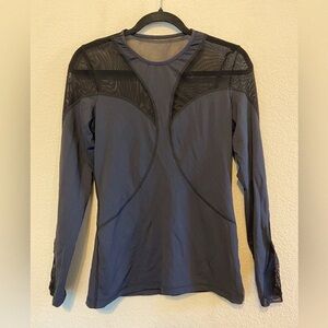 MICHI Charcoal Long Sleeve Top with Mesh Accents